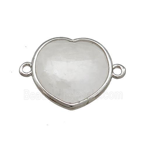White Moonstone Heart Connector Platinum Plated