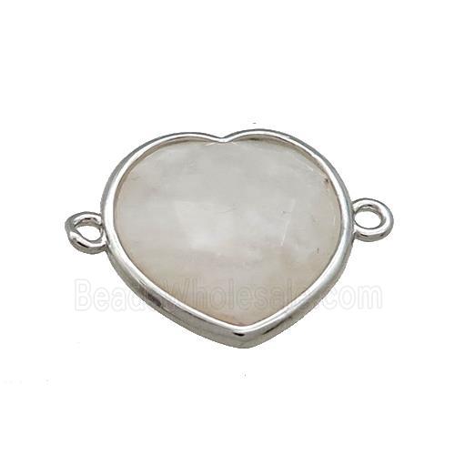 Clear Quartz Heart Connector Platinum Plated