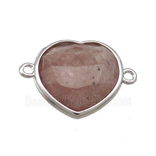 Pink Strawberry Quartz Heart Connector Platinum Plated