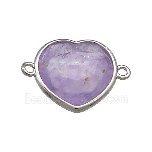 Purple Amethyst Heart Connector Platinum Plated