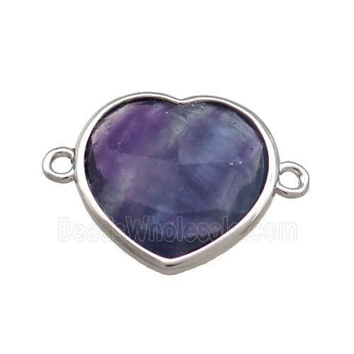 Natural Purple Fluorite Heart Connector Platinum Plated