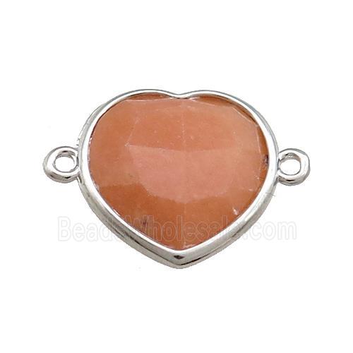 Peach Jade Heart Connector Dye Platinum Plated