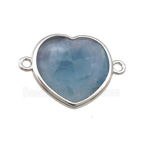 Blue Jade Heart Connector Dye Platinum Plated