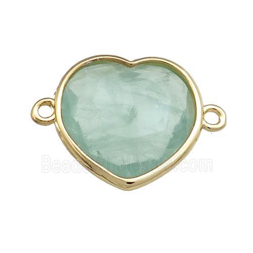 Green Fluorite Heart Connector Gold Plated