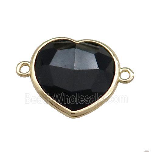 Black Onyx Agate Heart Connector Gold Plated