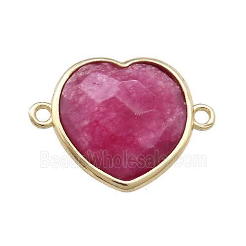 Red Jade Heart Connector Dye Gold Plated