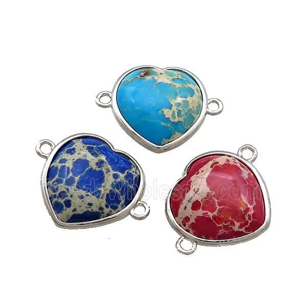 Imperial Jasper Heart Connector Platinum Plated Mixed
