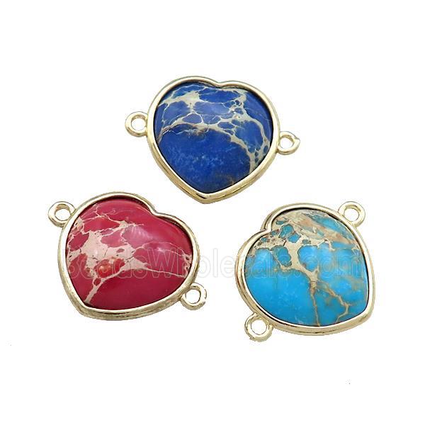 Imperial Jasper Heart Connector Gold Plated Mixed Color