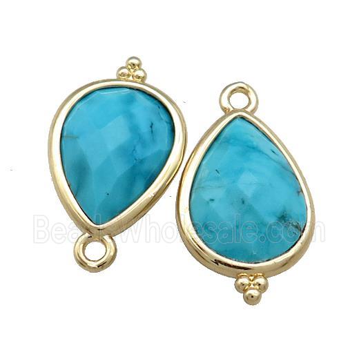 Blue Howlite Teardrop Pendant Dye Gold Plated