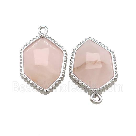 Natural Pink Rose Quartz Prism Pendant Platinum Plated