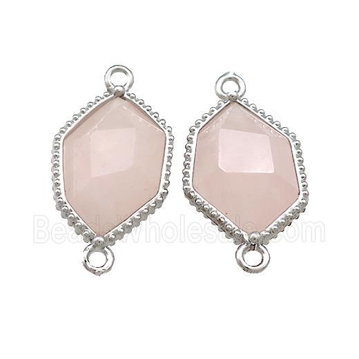 Pink Rose Quartz Prism Connector Platinum Plated