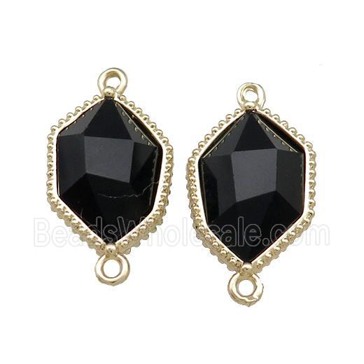 Black Onyx Agate Prism Connector Gold Plated