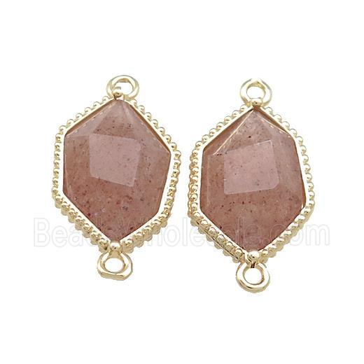 Pink Strawberry Quartz Prism Connector Gold Plated