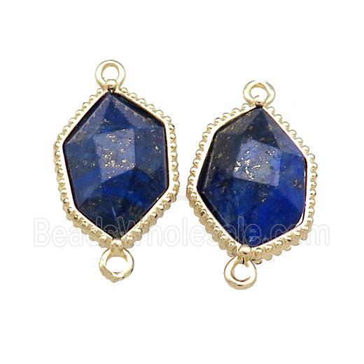 Natural Blue Lapis Lazuli Prism Connector Gold Plated