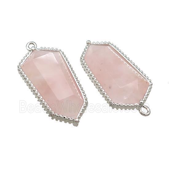 Pink Rose Quartz Prism Pendant Platinum Plated