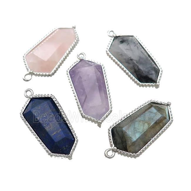 Natural Gemstone Prism Pendant Platinum Plated Mixed