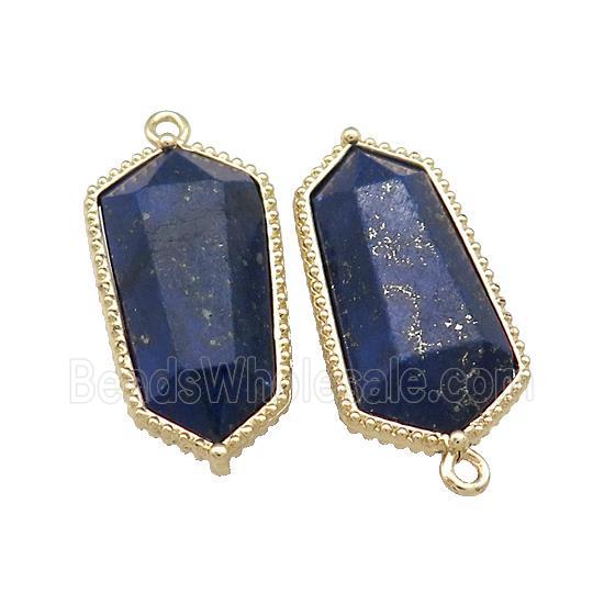 Natural Blue Lapis Lazuli Prism Pendant Gold Plated