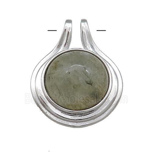 Labradorite Pendant Half Round Circle Platinum Plated