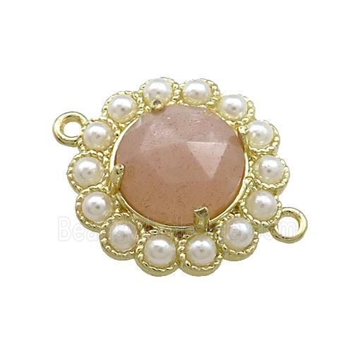 Copper Circle Connector Pave Peach Sunstone Pearlized Resin Gold Plated
