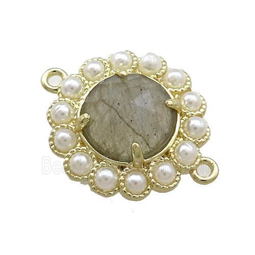 Copper Circle Connector Pave Labradorite Pearlized Resin Gold Plated