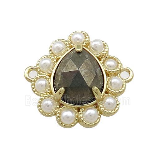 Copper Teardrop Connector Pave Pyrite Pearlized Resin Gold Plated