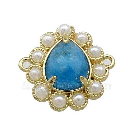 Copper Teardrop Connector Pave Blue Apatite Pearlized Resin Gold Plated