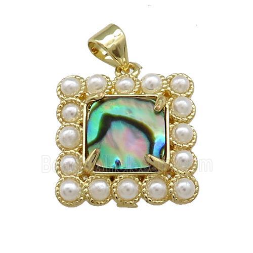 Copper Square Pendant Pave Abalone Shell Pearlized Resin Gold Plated