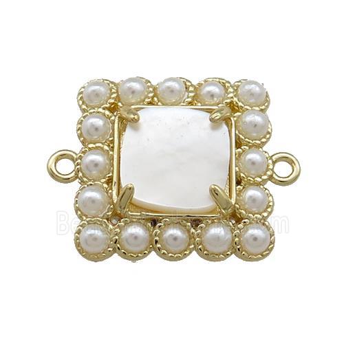 Copper Square Connector Pave White Shell Pearlized Resin Gold Plated
