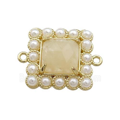 Copper Square Connector Pave Citrine Pearlized Resin Gold Plated