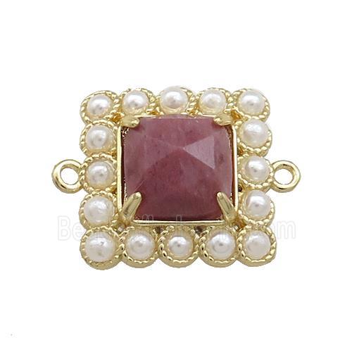 Copper Square Connector Pave Pink Wood Lace Jasper Pearlized Resin Gold Plated