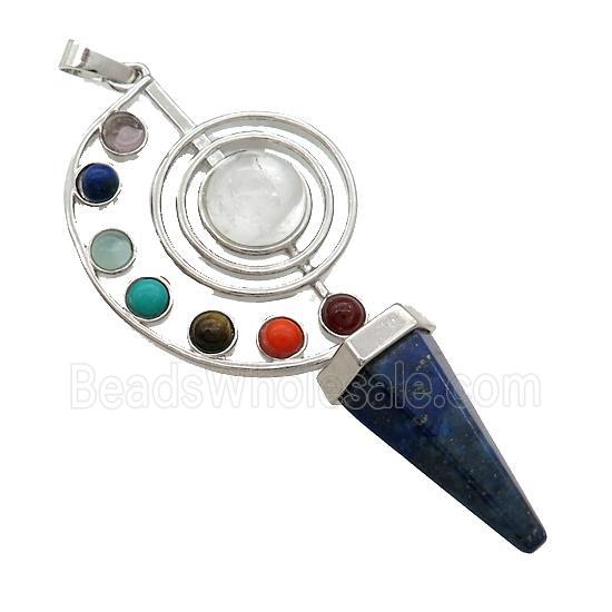 Alloy Chakra Pendant Pave Gemstone Lapis Lazuli Platinum Plated
