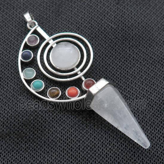 Alloy Chakra Pendant Pave Gemstone Clear Quartz Platinum Plated