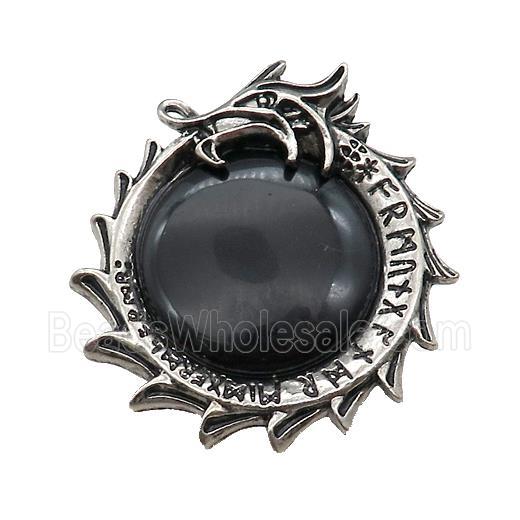 Alloy Dragon Charms Pendant Pave Black Onyx Agate Antique Silver