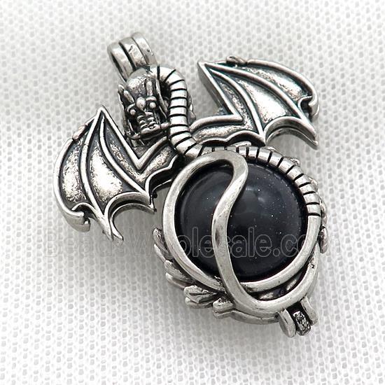 Alloy Dragon Charms Pendant Pave Blue Sandstone Antique Silver