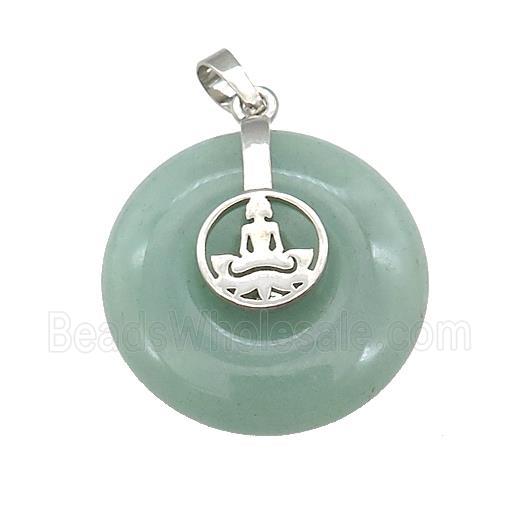 Natural Green Aventurine Donut Pendant With Alloy Buddha OM