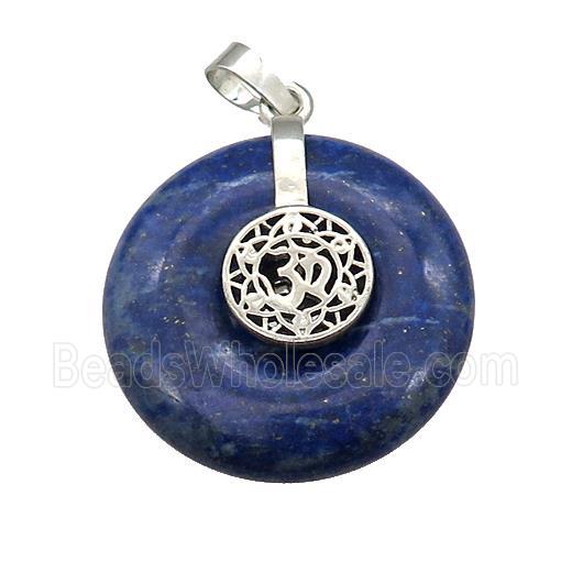 Natural Blue Lapis Lazuli Donut Pendant With Alloy Chakra OM Symbol