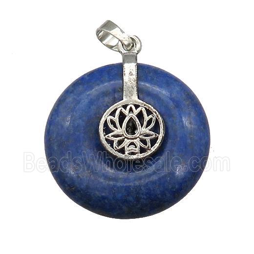 Natural Blue Lapis Lazuli Donut Pendant With Alloy Buddhist Lotus