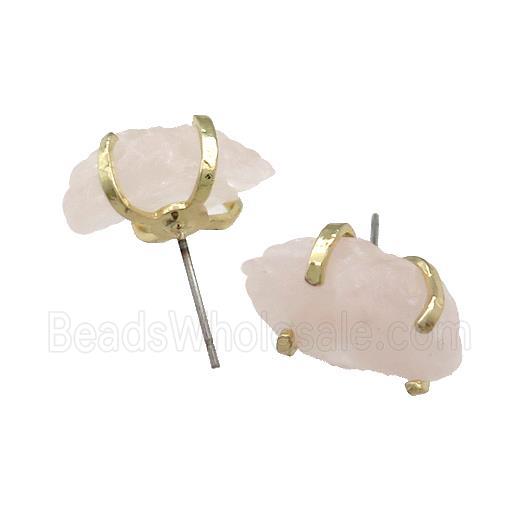 Pink Rose Quartz Stud Earring Copper Gold Plated
