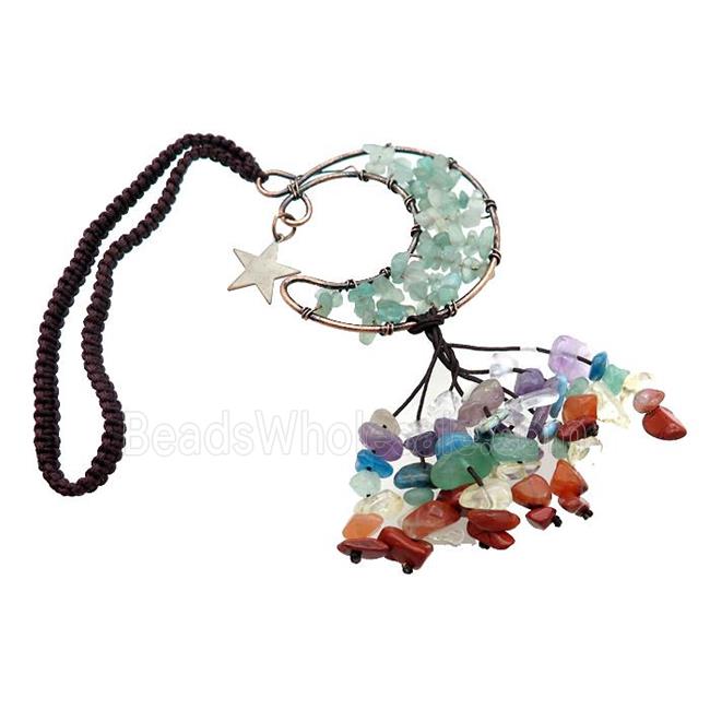 Aventurine Pendant Tassel With Chakra Gemstone Copper Wire Wrapped Antique Red