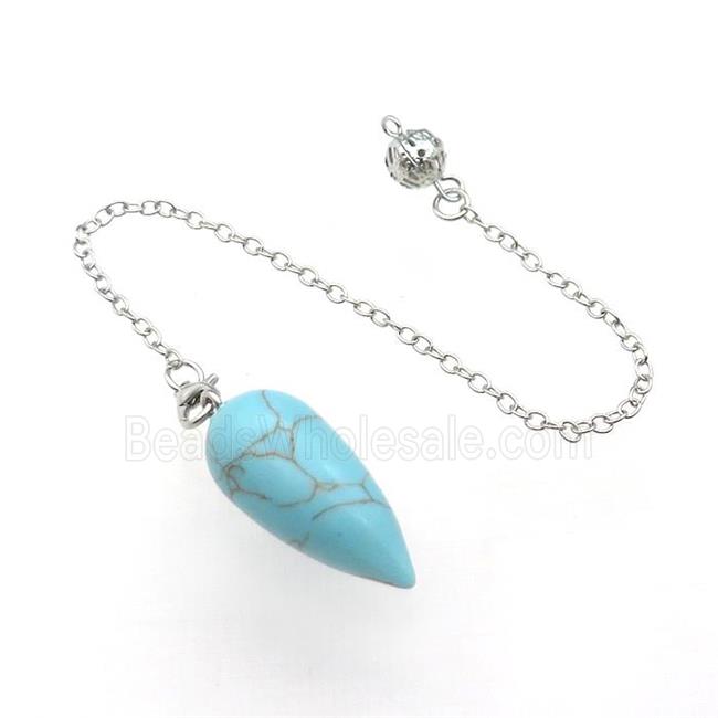 Blue Synthetic Turquoise Pendulum Pendant With Alloy Chain Platinum Plated