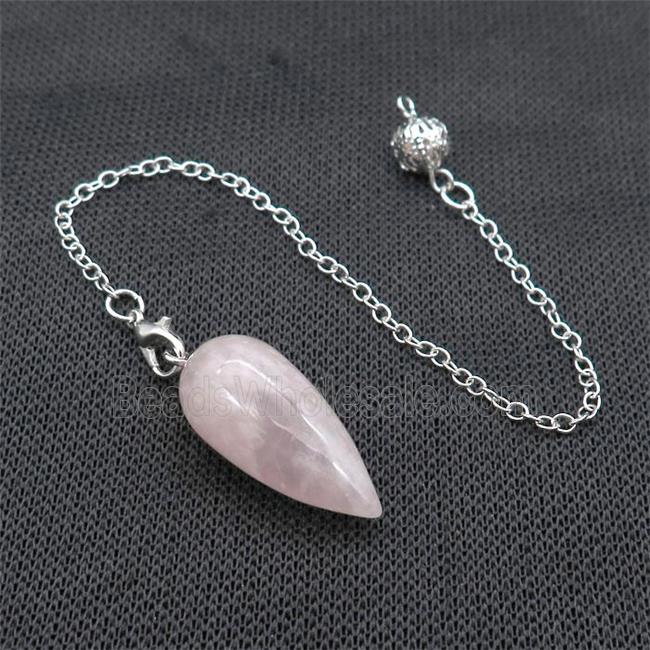 Pink Rose Quartz Pendulum Pendant With Alloy Chain Platinum Plated