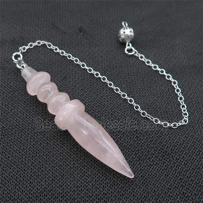 Pink Rose Quartz Pendulum Pendant With Alloy Chain Platinum Plated