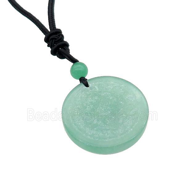 Green Aventurine Circle Chakra Necklace Black Nylon Rope Cord