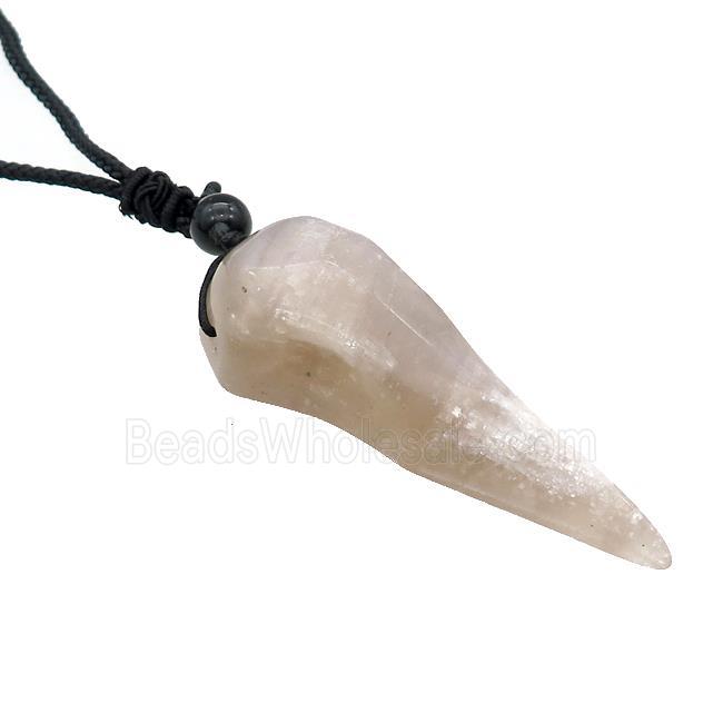 Moonstone Crow Skull Necklace Birds Black Nylon Rope Cord