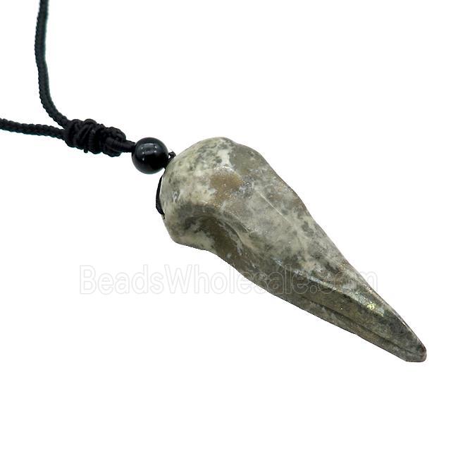 Pyrite Crow Skull Necklace Birds Black Nylon Rope Cord