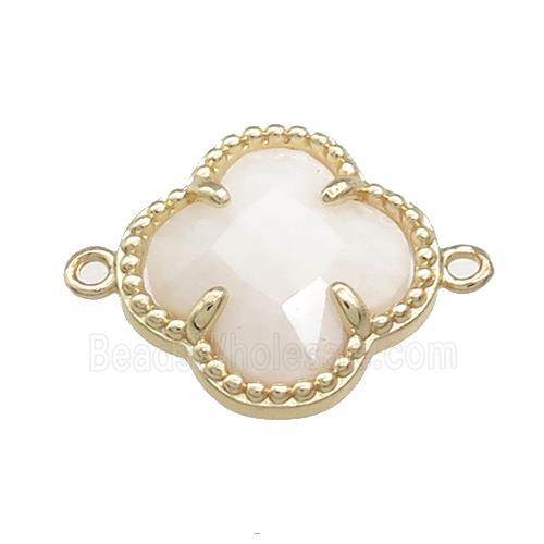 White Moonstone Clover Connector Gold Plated