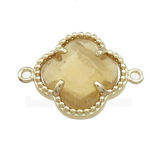 Yellow Citrine Clover Connector Gold Plated