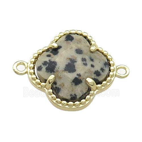 Black Dalmatian Jasper Clover Connector Gold Plated