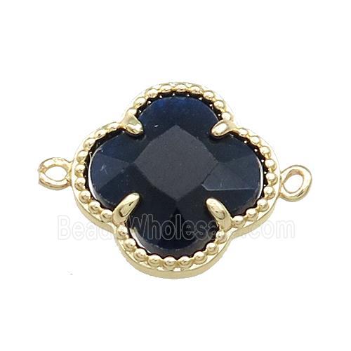 Jade Clover Connector Darkblue Dye Gold Plated