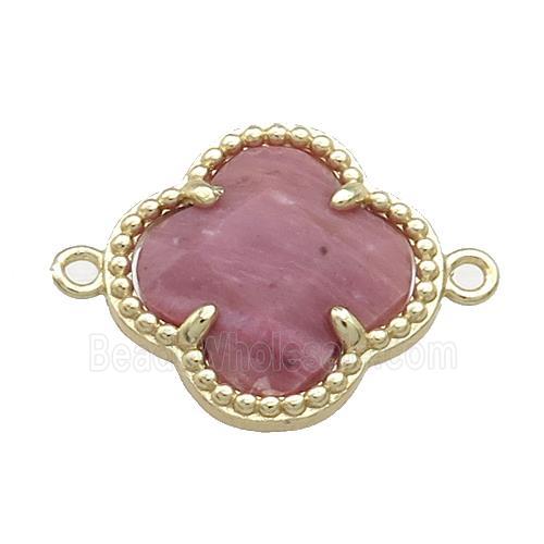 Pink Wood Lace Jasper Clover Connector Gold Plated